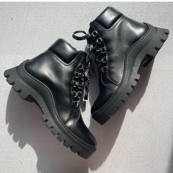 MAJE Fuji Black Leather Lace Up Hiking Boots NIN Hike Boots Unisex Hiker 39 NWT - Picture 2 of 7